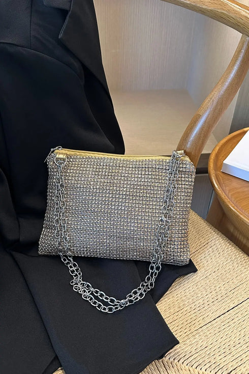 'Aya' Metal Chain Rhinestone Crossbody Bag - Celes Fashion